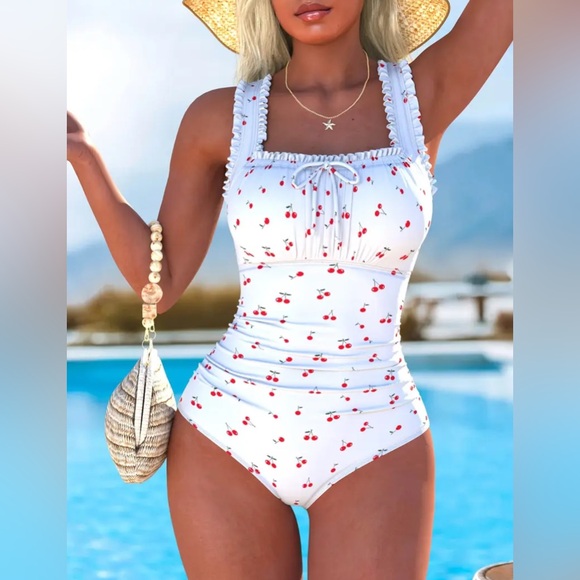 Cherry Print womens One Piece Swimsuit - Picture 3 of 4